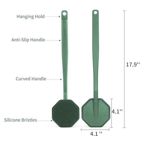 iTokGoK® Silver-Infused Silicone Back Scrubber with Long Handle Back Brush for Shower,Back Brush Long Handle for Men and Women,Ergonomic No-Slip Handle, Long-Lasting (Midnight Green) - color: Midnight Green