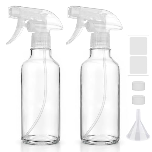 Glass Spray Bottles 12oz Empty Spray Bottle Mist/Stream Spraying Small Refillable Containers for Hair Care, Cleaning Solutions, Plants, Essential Oils 2 Pack (Clear, 12oz) - color: Clear, size: 12oz