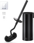 HAMITOR Toilet Brush and Holder Set: Stainless Steel Heavy Duty Bowl Cleaner Brush - Deep Cleaning Under Rim Curved Bristle - Space Saving Wall-Mounted for Home RV Bathroom Accessories Black 1 Pack - color: Black