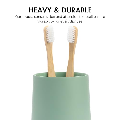Yew Design Matte Sage Green Toothbrush and Toothpaste Holder and Cup for Bathroom Vanity and Countertop, Round Organizer for Electric Toothbrushes, Floss, Razors, Cotton, and Mouthwash - color: Round Matte Sage Green