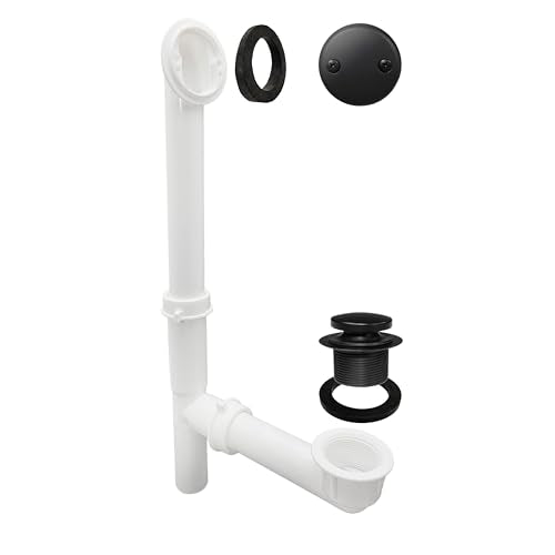 Westbrass A593244-62 14" x 1-1/2" White Tubular Bathtub Waste & Overflow Assembly with Tip-Toe Drain Plug and 2-Hole Faceplate, Matte Black - color: Matte Black, size: 1 Pack