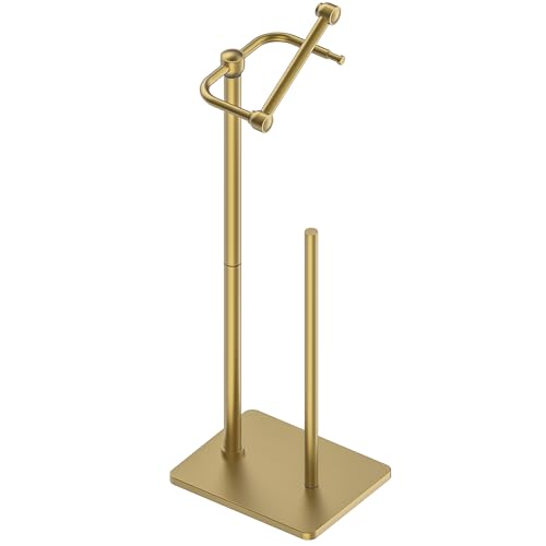 RUACQ Toilet Paper Holder Stand, Bathroom Toilet Paper roll Holder Free Standing with Storage for 4 Rolls, Post Pivoting Design, Stable Weighted Base, SUS304 Stainless Steel (Brushed Gold) - color: Brushed Gold, size: Free Standing with Storage