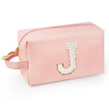 Personalized Initial Makeup Bag with Handle, Preppy Cosmetic Bag with Inner Zipper Pocket, 8 9 10 11 12 13 14 Years Old Girl, Graduation Gifts for Teen Girls Women Teachers (J, Pink) - color: Pink, style: J