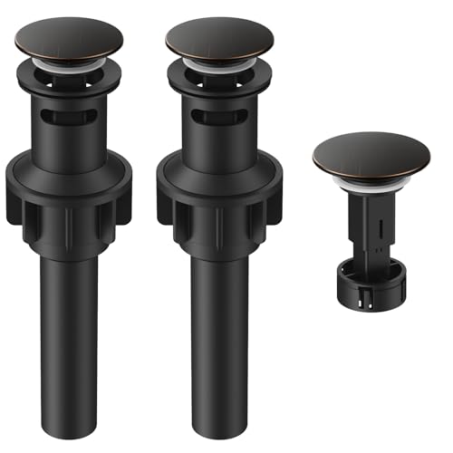 Bathroom Sink Drain with Overflow with Hair Catcher Anti-Clog Sink Strainer | Hurran Bathroom Sink Stopper for 1.75" Hole, Plastic Pop-up Drain for Bathroom Vanity Vessel Sink, Oil Rubbed Bronze, 2 Pack - color: Oil Rubbed Bronze X 2