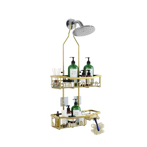 Shower Caddy, Extended Length Shower Organizer with Hooks, Rustproof Shampoo Soap Holder, Large Hanging Bathroom Caddy, Gold - color: Gold - 2 Tier - Standard