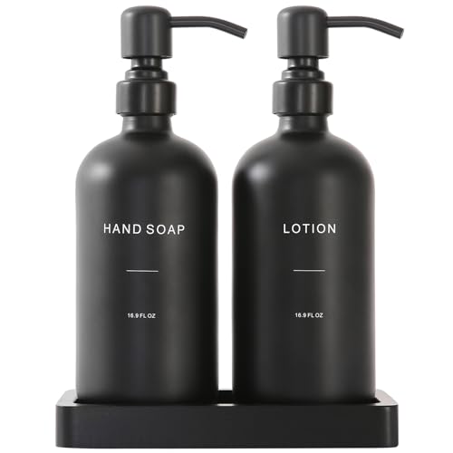Prus Waso Black Soap Dispenser Bathroom Set, Soap and Lotion Dispenser Set with Stainless Steel Pump, Perfect for Bathroom Decor. (Black) - color: Black Pump & Black Bottle