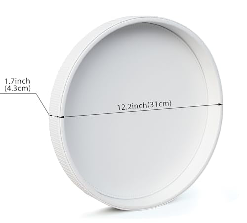 HofferRuffer Round Decorative Tray, Faux Leather Vanity Tray Decor, Decorative Catchall for Perfume, Bathroom Valet, Nightstand or Dresser (White Stripe, Round-12" x 12" x 1.6") - color: White Stripe