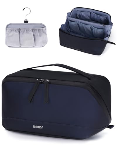 WANDF PU Leather Toiletry Bag for Men, Dopp Kit with Hanging Pouch