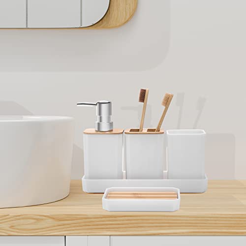 FEILANDUO Bathroom Accessories Set,5 Pcs Bathroom Accessory Gift Set, Soap Dispenser, Soap Dish, Toothbrush Holder, Toothbrush Cup, Vanity Tray, Boho, Modern Bathroom Decor (White) - style: White