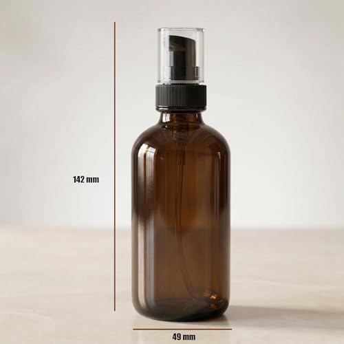 12Pack 4oz Amber Glass Pump Bottles with Black Pump | 120ml, Empty Refillable, Travel Small Container, For Lotion Cream Essential Oil Shampoo - size: 4oz amber