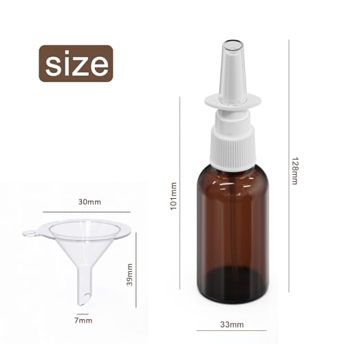 6 Pack 30ml (1oz) Amber Glass Nasal Spray Bottle, Empty Refillable Glass Nasal Sprayers Mist Bottles with Funnels, Dispensing Container with White Pump Sprayer (30ml(6pcs)) - color: 30ml(6pcs)