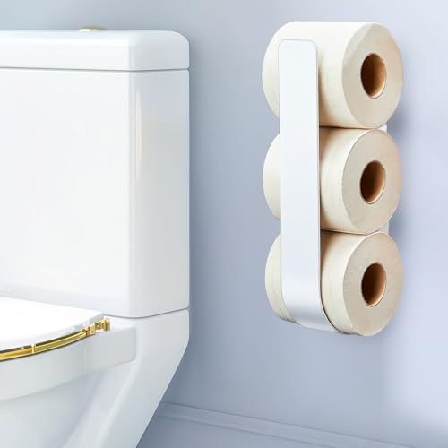 Toilet Paper Storage Wall Mount, Over The Tank Extra Toilet Paper Holder for 3 Rolls Tissue, Metal Tissue Roll Storage Stand for Bathroom, RV Adhesive Loo Roll Holder (White) - color: White