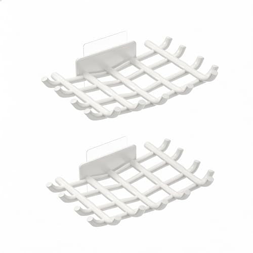 Bar Soap Holder for Shower Wall, Self Draining Plastic Bar Soap Dish Tray Container Case for Bathroom Sink, Adhesive Shower Soap Dish Holder Wall Mounted, White 2 Pack - color: White