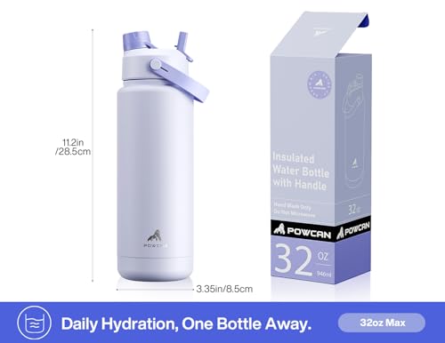 POWCAN 32 oz Insulated Water Bottle with 2-in-1 Straw and Spout Lid, Keep Cold 24H, Leak-Proof, BPA-Free, Double Wall Stainless Steel Water Bottle for Sports, Gym, Travel, and School (Lupine) - color: Lupine, size: 32 Ounces