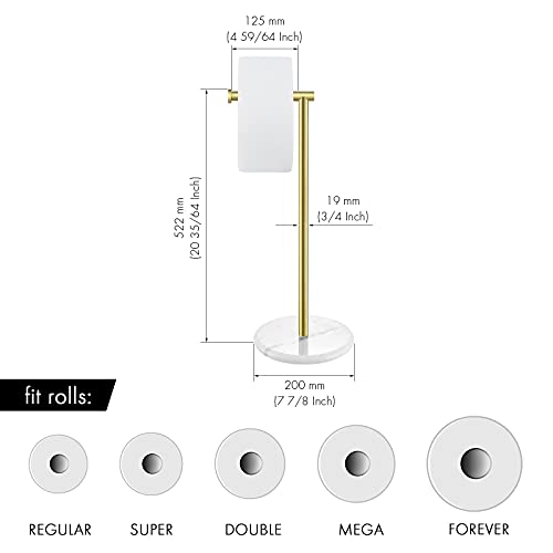 KES Gold Toilet Paper Holder Stand Tissue Roll Holder with Modern Marble Base, SUS304 Stainless Steel Brushed Gold Finish BPH284S1-BZ - color: Brushed Gold, size: 20.6"H