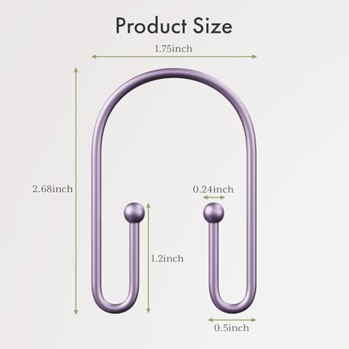 AmazerBath Shower Curtain Hooks, Purple Double Shower Curtain Hooks Rust Proof Non-Slip Shower Hooks for Shower Curtain, Sturdy Shower Curtain Rings Metal Shower Hooks Ring Bathroom 12Pcs - color: Purple, style: Minimalist