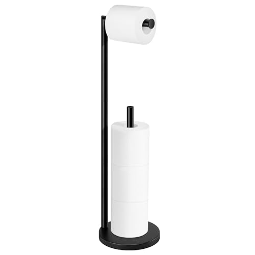 Toilet Paper Holder Stand, Toilet Paper Stand Black, Free Standing Toilet Paper Holder, Toilet Paper with Storage by Bathth - color: Black