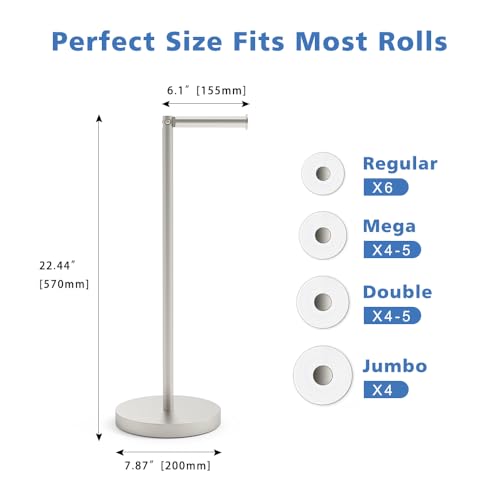 Free Standing Toilet Roll Holder Bathroom Storage, Rotatable Toilet Paper Holder Stand with Shelf, Brushed Nickel Floor Toilet Paper Rack Storage - color: Brushed Nickel