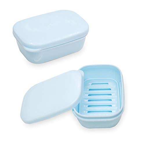 Soap Dish 2 Pack Waterproof Portable Soap Tray for Travel, Home, Outdoor, Camping, Gym - Sky Blue - color: Sky Blue