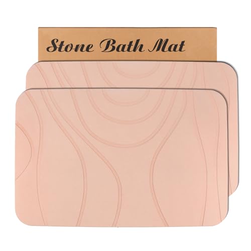 Stone Bath Mat, 2 Pack Diatomaceous Earth Shower Mat, Non-Slip Super Absorbent Quick Drying Bathroom Floor Mat, 24x15, Pink - color: Pink, size: 24" x 15" (2 Pack)