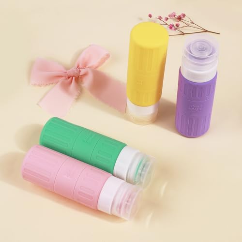 GLAMFIELDS Travel Bottles for Toiletries,TSA Approved 3.3oz Size LeakProof Silicone Toiletry Containers for Shampoo, Conditioner,Easy to Squeeze，Portable Travel Essentials for Lotion(18 Pack) Macaron - color: Macaron