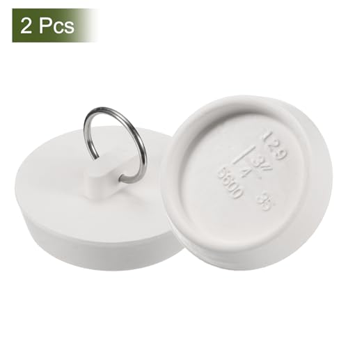 uxcell 2 Pcs Tub Stoppers, Rubber Bathtub Stoppers 1-3/4" Kitchen Sink Drain Stopper, Bathroom Drain Plug with Pull Ring and 15" Beaded Chain, White - size: 1-3/4"