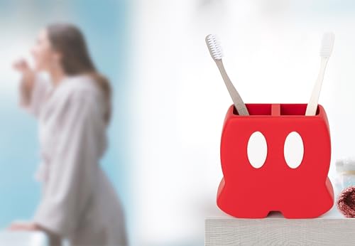 Jay Franco Disney Mickey Mouse Toothbrush Holder, Sturdy Resin Organizer | Kids Bathroom Storage for Pens and Makeup Brushes, Red Matte Finish, Desk and Counter Caddy (Officially Licensed) - color: Red - Mickey Mouse