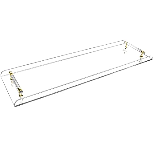 Acrylic Bathtub Tray Caddy, Clear Bath Shelf Tub Rack with Golden Handle, Luxury Bathtub Organizer Tablet Holder for Bathrooms, Toilets, Bedrooms