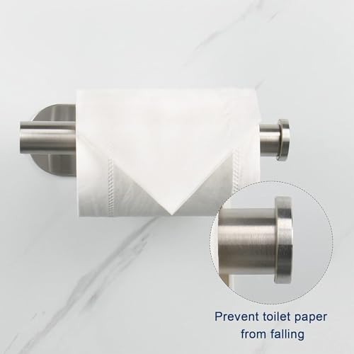 2 Packs Toilet Paper Holder No-Drill Self-Adhesive Towel Rack Stainless Steel Waterproof Rustproof Roll Paper Holder for Bathroom Washroom RVs (Brushed Silver) - color: Silver