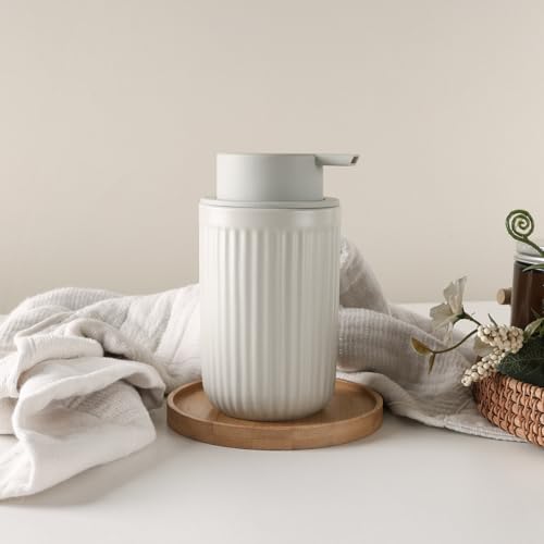 BosilunLife Foam Hand Soap Dispenser - Ceramic Foaming Soap Dispenser for Bathroom 12oz Refillable Liquid Lotion Soap Dispenser with Rust-Proof Foaming Pump for Countertop - color: Light Grey Foam Pump