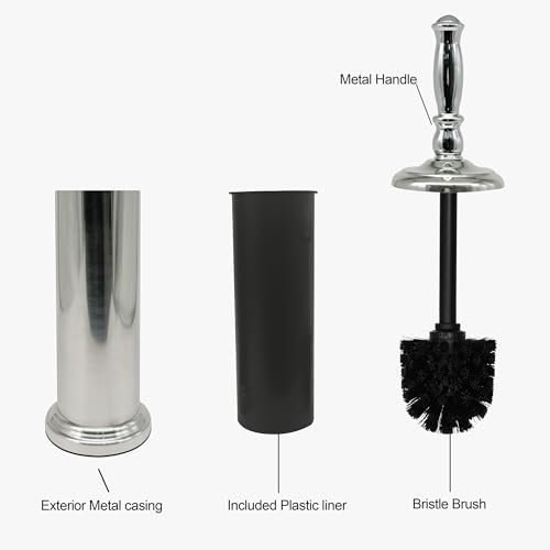 Metal Toilet Bowl Brush with Holder Premium Bathroom Cleaning Set Rustproof Hygienic Durable Elegant Finish - color: Chrome/Silver