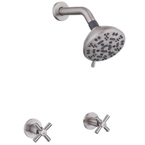 2 Handle Shower Faucet,Wall Mounted Two Handles Shower Faucet Set with 8 Modes Rainfall Shower Head,2 Knobs Single Function Shower Trim Kit with Rough-in Valve,Brushed Nickel - color: Brushed Nickel, style: 2 Handles-Single Function