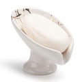 Soap Dish, Ceramic Soap Holder, Self Draining Soap Dish Holder, Leaf Shape Soap Bar Holder (White)