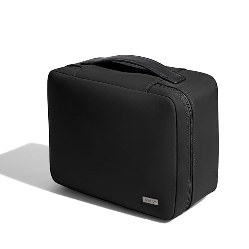 Away The Cosmetics Bag - Water-Repellent Cosmetic Travel Bag with Detachable Brush Organizer, Spill-Proof Bottom Compartment, Transparent Pockets - Jet Black - color: Jet Black