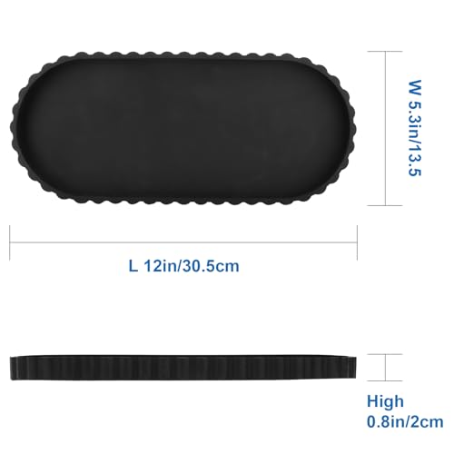 Silicone Bathroom Tray,Sink Caddy,Vanity Organizer,12"x 5",Black | Oval,Bathroom counter tray,Toilet tray,Kitchen Counter Decor,Sponge Holders,Sink Organizers,Key tray,Bathroom tank tray - color: Black