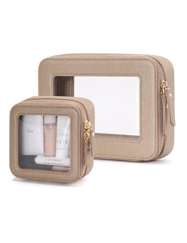 Popvibe Clear Makeup Case Toiletry Bag Travel Medium Clear Cosmetic Bag with Zipper, Make Up Bag Organizer Traveling TSA Approved Transparent Bag Car for Essentials, Mini & Medium, Gold - color: Gold, style: Mini & Medium