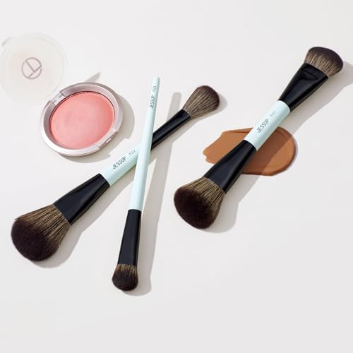 Jessup Face Makeup Brushes Blue 3pcs Double Ended Makeup Brush for Foundation Contour Blush Highlight and Concealer Brush, Premium Synthetic Brush Set T503 - style: T503
