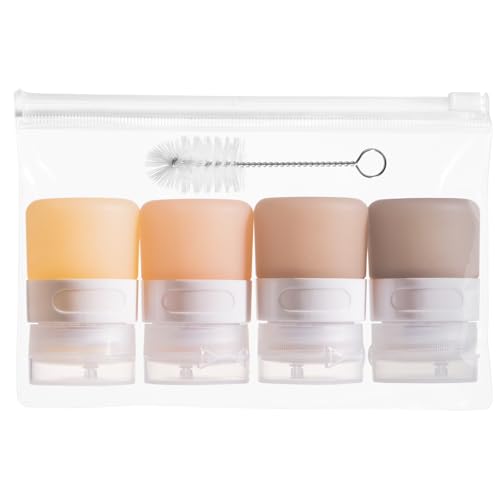 MICEBAY Condiment Squeeze Bottles for Sauces, 1-oz Mini Silicone Salad Dressing Container to Go with Reusable Sandwich Bag, Leakproof Sauce Bottle for Lunch Box, 4 Pack, Apricot - color: Apricot, size: 1 OZ