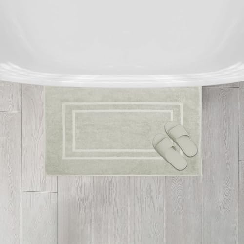 Feather & Stitch 2 Piece Towel Like Bath Mats (30x21 Inch) 100% Cotton Terry Bath Mats, Bathroom Shower Floor Mats [NOT A Bathroom Rug], Soft Absorbent Washable Mats - Silver Birch - color: Silver Birch