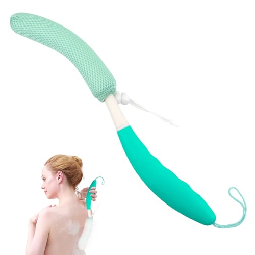 Back Scrubber for Shower，Mesh Sponge Body Shower Brush with Long Handle for Use in Shower Back Scrubber,Back Scrub for Exfoliating Body Scrubber or Shower Brush (Green and Green) - size: Green+Green Handle (YS0125)