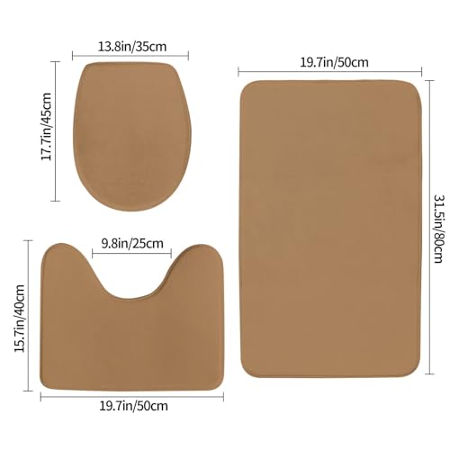 Bathroom Rugs Set 3 Piece Minimalist Solid Brown Bath Rug Mat Set, Non Slip Absorbent Bathroom Decor Mat, Toilet Lid Cover & U Shaped Contour Rug - color: Brown, size: 1'8" x 2'6" (Rectangular)