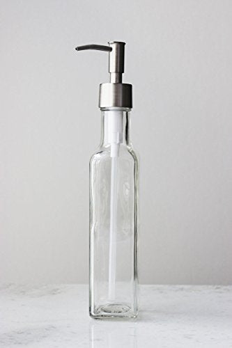 Rail19 French Vessel Glass Soap Dispenser with Metal Pump - Refillable Hand Soap, Lotion & Sanitizer for Sinks and Small Countertops, 8.5oz (Stainless Rustic) - color: Stainless Rustic