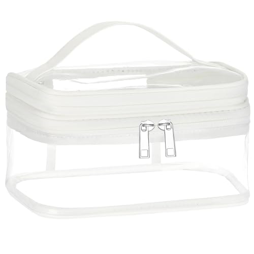 HAOGUAGUA Double Layer Clear Cosmetic Bag Makeup Bag, Waterproof Travel Toiletry Bag, Transparent PVC Pouch Organizer (White) - color: White