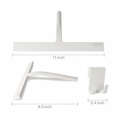 Shower Squeegee with Silicone Hook, 11" Inch Width All Purpose Squeegee Wiper for Shower Glass Doors Bathroom Mirror Tiles Car Window Cleaner Tool - White - color: White, size: 11 Inches