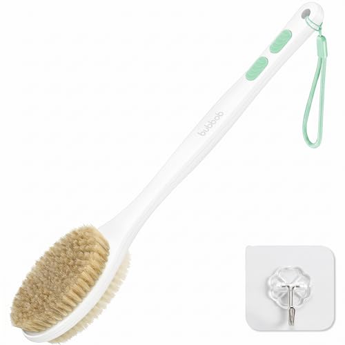 Back Scrubber for Shower with Long Handle,Green | Double Sided Bristles (Stiff & Soft), Anti-Slip Grip, Lightweight - Gift for Seniors, Includes Lanyard & Hook - color: Green