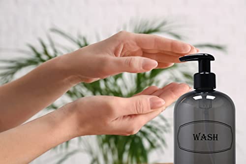 16 oz Plastic Shampoo Conditioner Wash Pump Dispensers (Gray) | lotion pumps, refillable, reusable, high-viscosity, bottle set, shower bottles - color: Gray