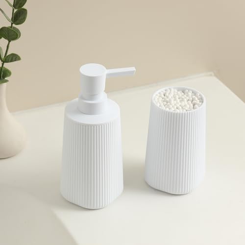 YAUKPH Bathroom Accessories Set 2 Piece Soap Dispenser and Toothbrush Holder for Bathroom Countertop Striped White - color: Striped White