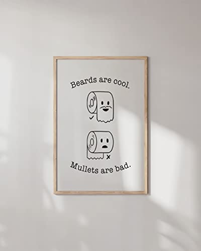 HAUS AND HUES Funny Bathroom Decor – Beard and Mullet Artwork, Playful Restroom Poster, Humorous Washroom Accent (24x36, Beige Frame) - color: Beard/Mullet, size: 24"L x 36"W, style: Beige Framed