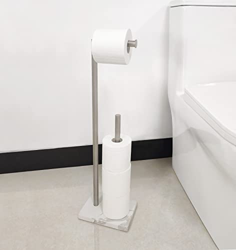 Gzila Free Standing Toilet Paper Holder Stand with Reserve, Heavy Weighted Marble Base Design, Bathroom Stands Tissue Rolls Holder, 304 Stainless Steel Brushed Nickel - color: Brushed Nickel