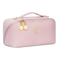 Initial Makeup Bag Gifts for Women Bridesmaid Gifts Travel Toiletry Personalized PU Leather Waterproof Cosmetic Bag (Medium-Pink-S) - color: MediumPink, style: S